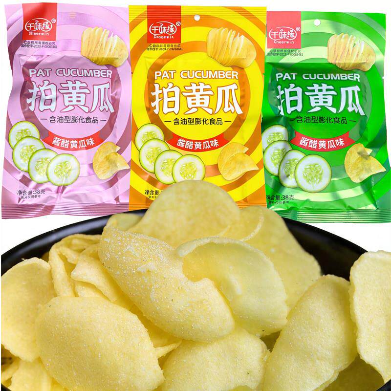 千味缘拍黄瓜膨化脆片薯片酱醋黄瓜味办公学生休闲零食38g袋装