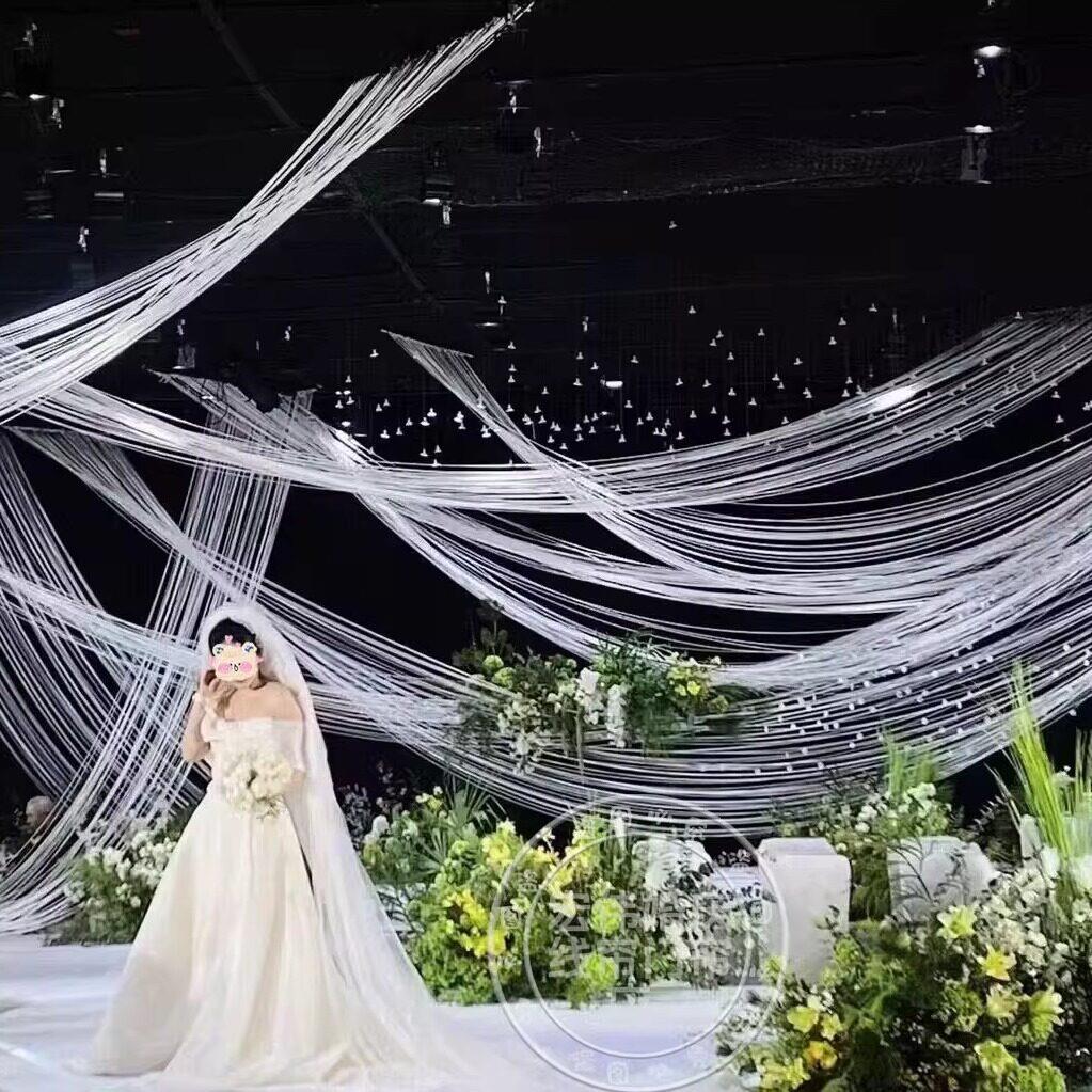 婚庆流苏加密款加厚定制加高白色线帘婚礼道具舞台背景装饰双头帘