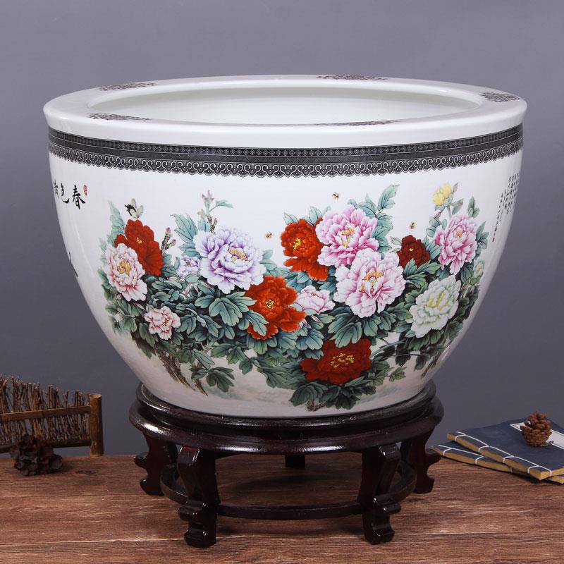 景德镇陶瓷金鱼缸养荷花睡莲盆乌龟锦鲤书画缸特大号水缸庭院客厅