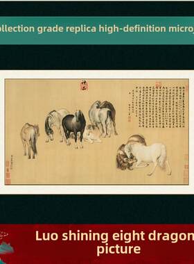 郎世宁 八骏图 雪点雕国画骏马真迹高清覆制客厅卧室横幅装饰挂画