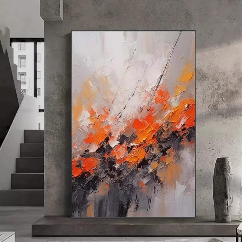 橙色风景抽象大芬油画村装饰画客厅现代简约玄关挂画高级感手工画