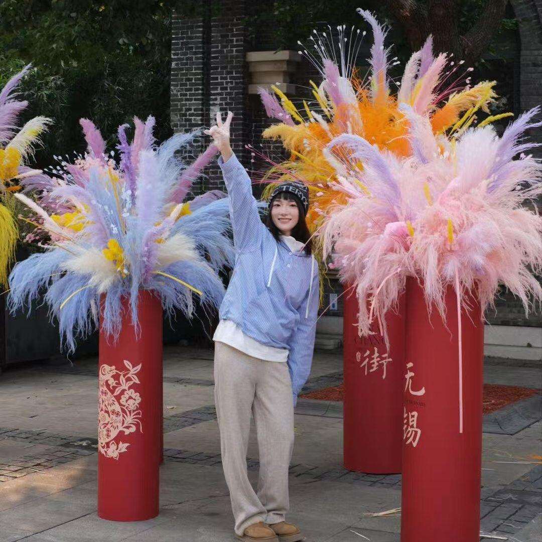 仿真烟花装饰烟花墙造景道具真芦苇粉黛孔雀草礼花开业礼花