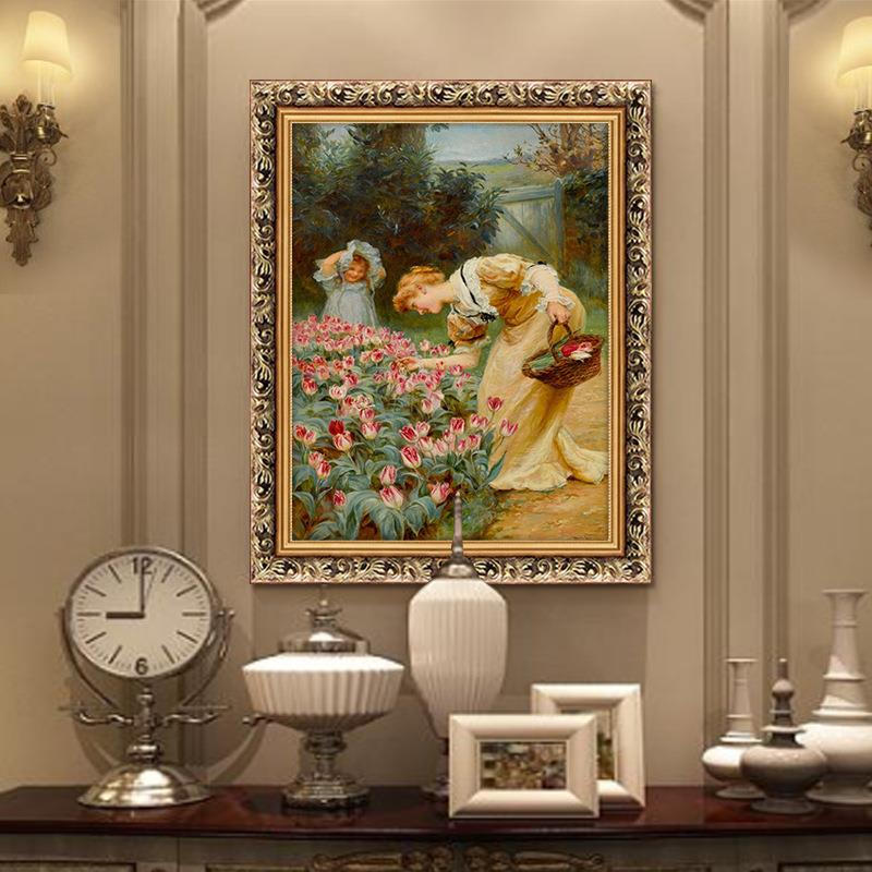 美式乡村复古人物装饰画欧式田园风景油画郁金香壁画世界名画挂画