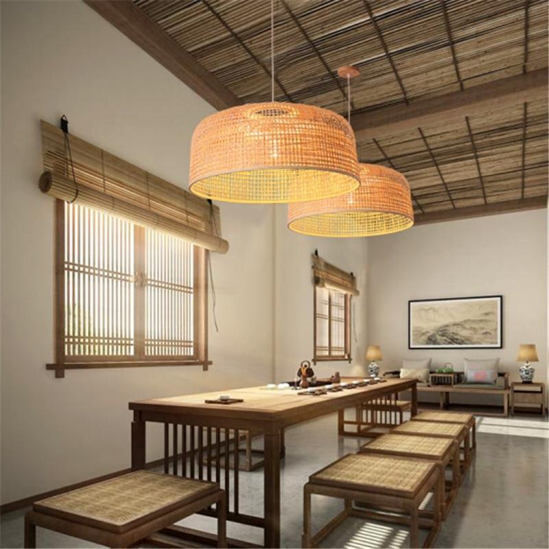 日式火锅店饭店吧台卧室床头复古竹编灯欧式创意手工编织竹艺吊灯