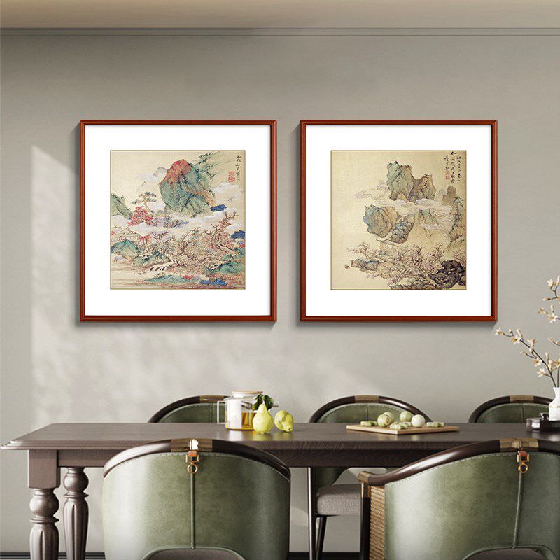 名家山水斗方装饰画风景国画客厅沙发背景墙书房茶室玄关挂画