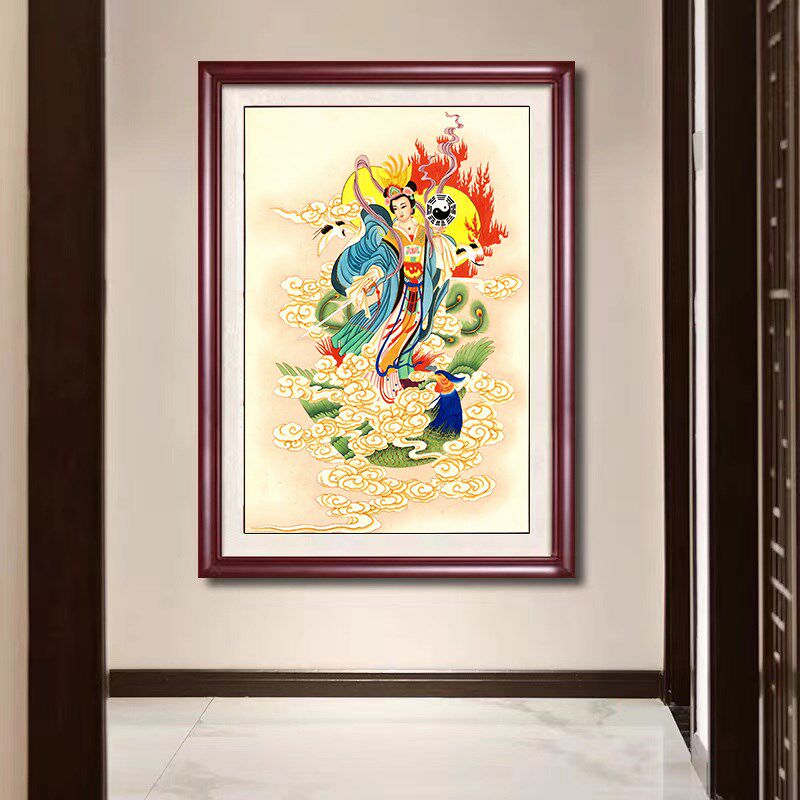 九天玄女玄母天尊画像带框挂画九天娘娘无元君像供奉晶瓷画