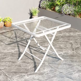 家用小桌子白色小型圆桌茶几户外阳台餐桌椅折叠折叠简易钢化玻璃
