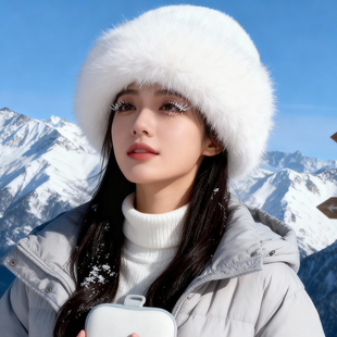 雪山级狐狸帽子女冬季 仿毛绒蒙古帽显脸小防寒保暖护耳包头帽 新款