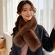 新款 仿狐狸毛围巾女秋冬保暖防寒护颈围脖时尚 百搭双面毛绒围巾潮