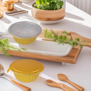 密封不漏锡纸碗保温铝箔打包碗金色圆形锡箔碗加厚火锅花甲粉餐盒