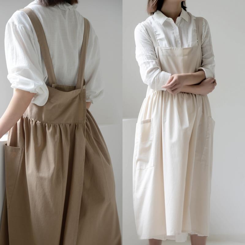 全棉北欧复古画画花店围裙文艺工作服加长衣高端防水加大棉麻印字