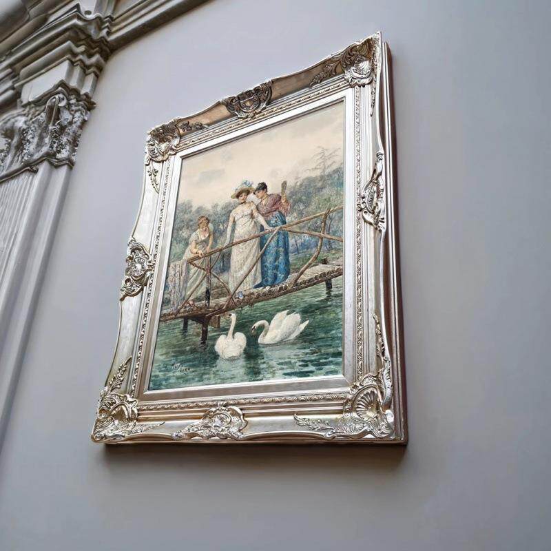 玄关挂画复式客厅墙壁画过道欧式简美走廊人物风景天鹅大芬村油画