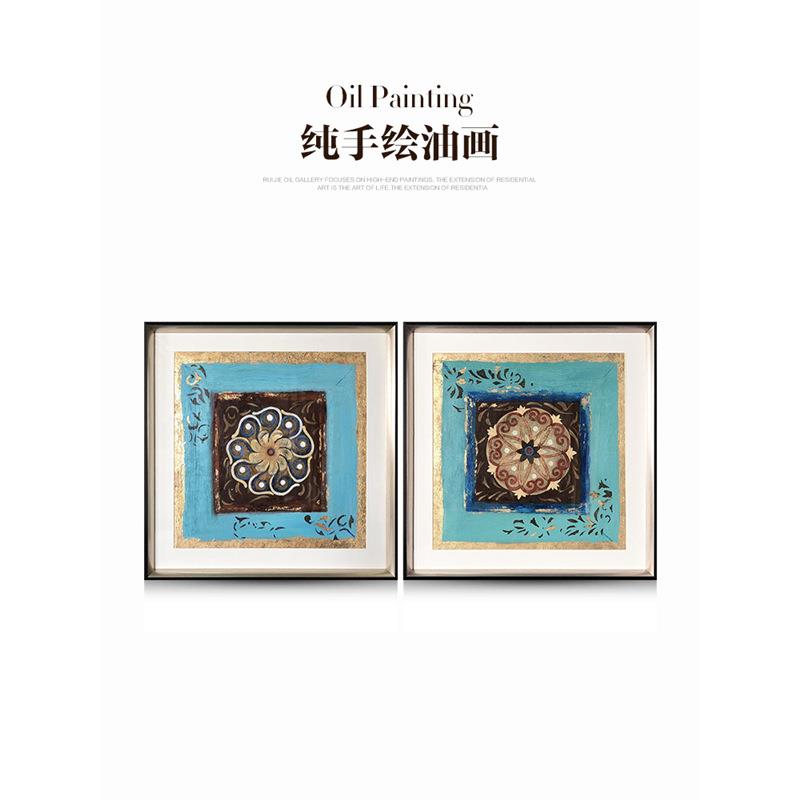 瑞杰 现代美式纯手绘金箔油画餐厅卧室床头小品画 玄关高级感挂画
