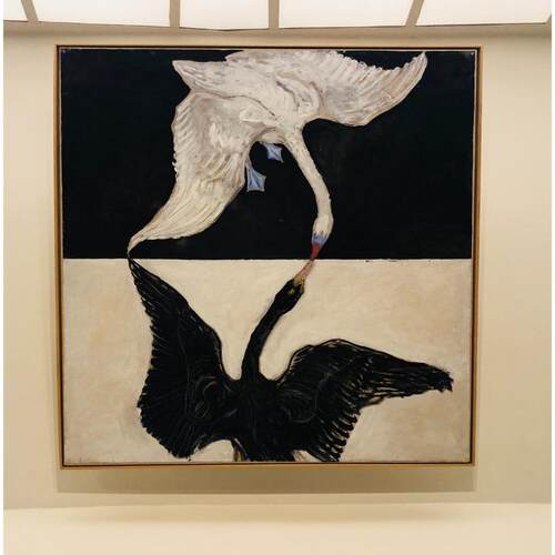 进口瑞典画家Hilma af Klint 黑白天鹅大尺寸装饰画艺术落地画