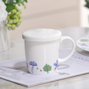 金岚玉釉中彩梦幻花季单耳把手带杯盖马克杯高颜值骨瓷带盖杯子