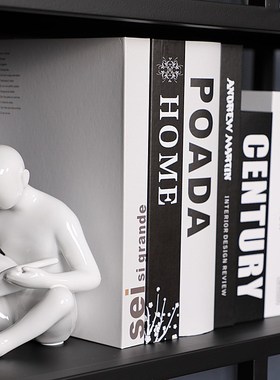 样板房间现代书柜客厅创意软装家居饰品陶瓷马头假书瓶