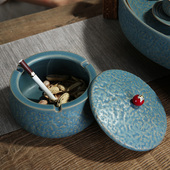 创意蒸蒸日上烟灰缸陶瓷带盖防飞灰客厅茶桌办公室大烟缸