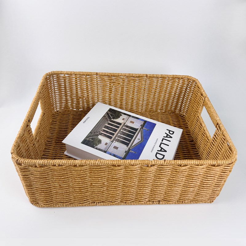 藤编收纳筐内置铁框架简约风家居藤编篮手工编织零食收纳篮储物筐