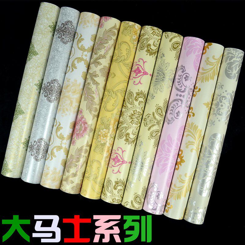 欧式大碎自粘壁纸大马士革自墙纸奢华田园风客厅卧室装修