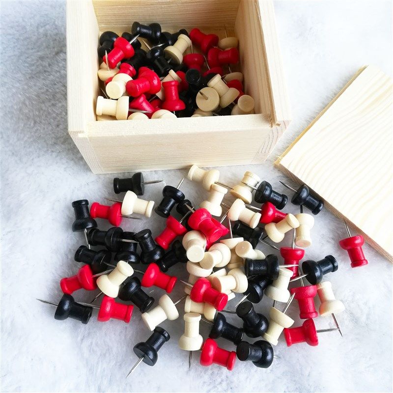 木盒装 枚创意木质彩色图钉 红色黑色工字钉 软木板留言钉按钉