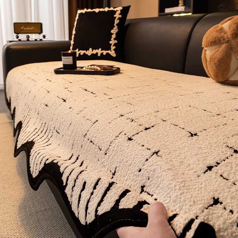 毛绒直排皮沙发垫202新款秋冬沙发盖布固定防滑冬季一片式坐垫子