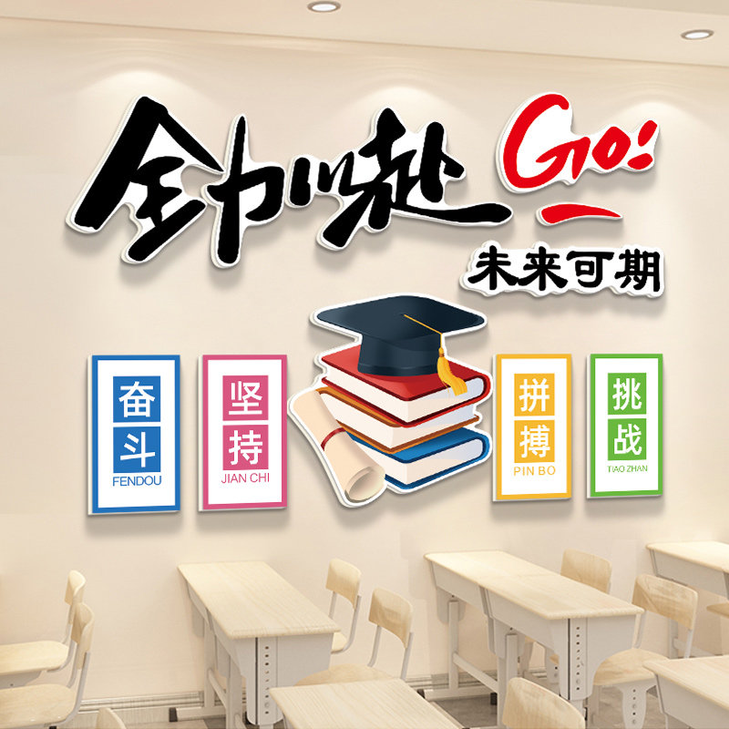 觉醒年代全力以赴励志墙中考布置学习标语高考教室装饰文化墙,家居饰品,文化墙贴,淘宝优惠券,粉丝福利购,淘宝优惠卷
