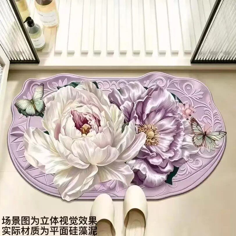 【5D视觉效果】轻奢花朵入户门垫厨房卫生间地毯硅藻泥底垫