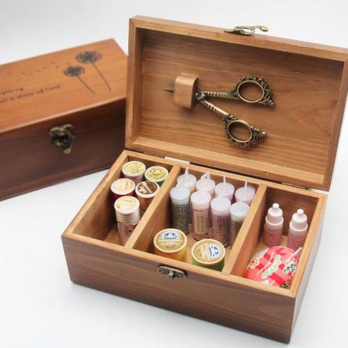 高档木质针线盒 家用实用针线包收纳盒 复古木质针线收纳盒木盒