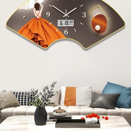 扇形钟表客厅挂钟2023新款餐桌中式创意简约现代装饰画时钟免打孔