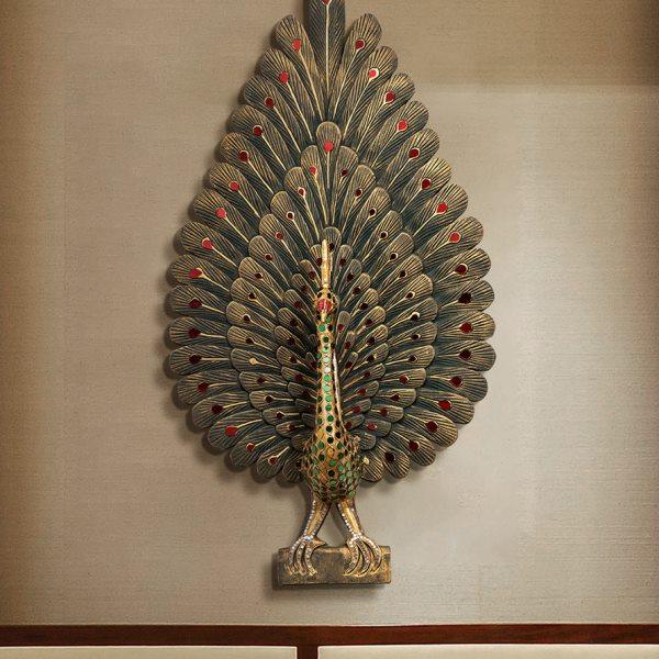 异丽东南亚孔雀软装饰品泰式风情美容院墙面木雕挂件餐厅挂饰墙饰