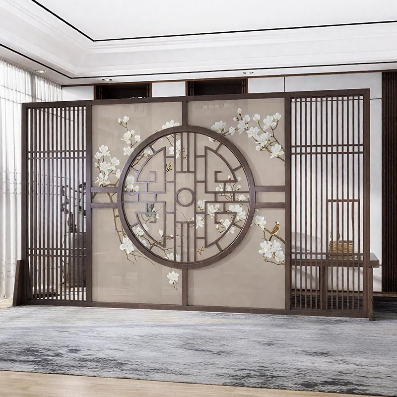 新中式实木屏风隔断客厅进门玄关装D饰实木镂空酒店茶楼遮挡装饰