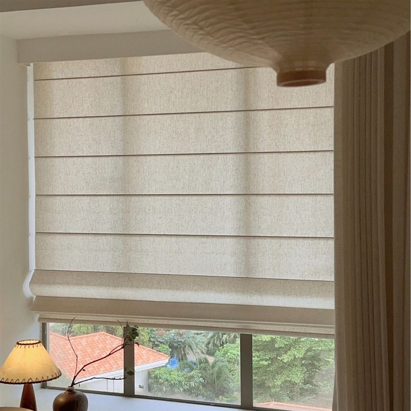 厂家定制日式纯色亚麻纱罗马帘升降帘卧室茶室透光W隔热折叠卷帘