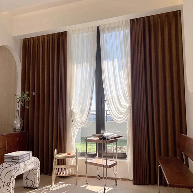 高档客厅窗帘欧式简约现代加厚绒D布卧室遮光奢华大气窗成品窗帘