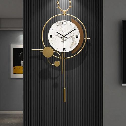 现代简约钟表挂钟客厅家用时钟挂墙创意餐厅网红大气福鹿装饰挂表