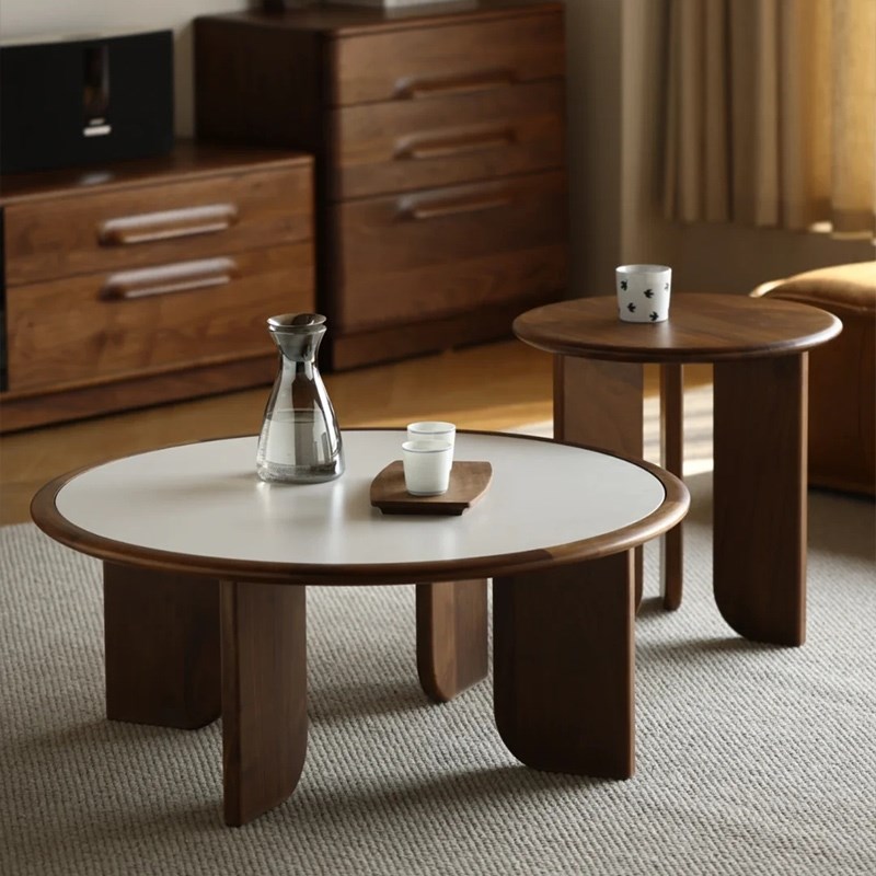 意式轻奢圆形茶桌小户型家用客厅简约现K代黑色北欧网红岩板茶几