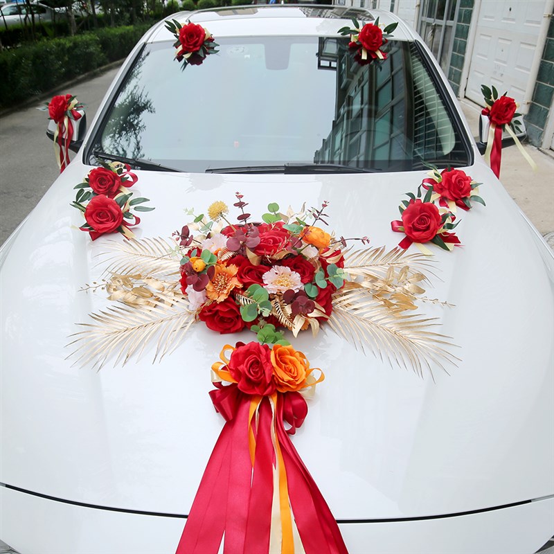 结婚车花婚车队装饰装仿真婚车花车头花婚车拉花副车装饰