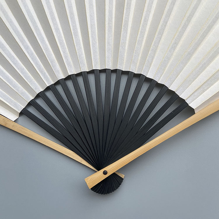 9.寸方玉竹折扇水磨玉竹镶仿乌木小骨苏工文玩扇子苏工白扇面