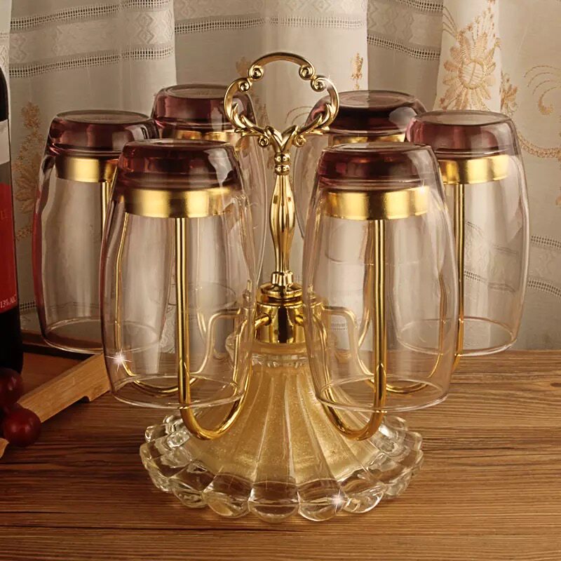 玻璃茶杯架放杯子的架子水杯挂架带盘创意倒挂只装欧式