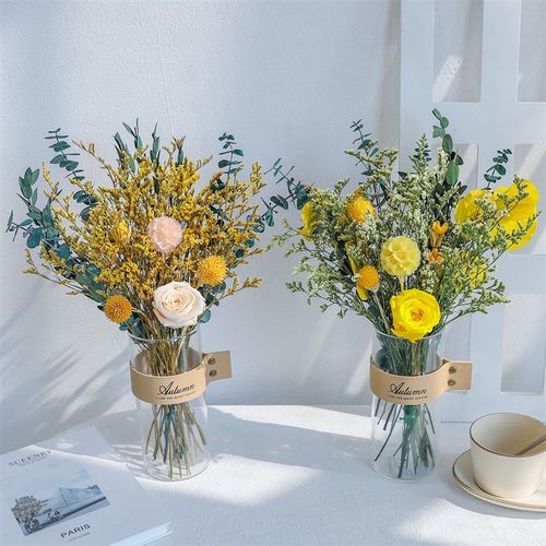 干束天然永生真玫瑰尤加利叶芦苇diy材料客厅装饰摆设