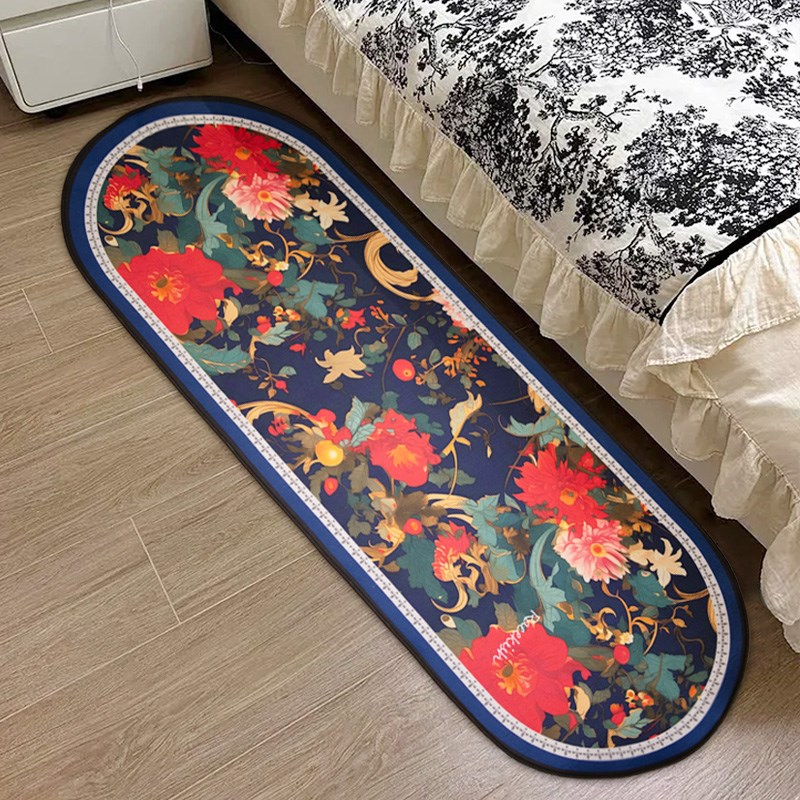 Rcekih花海悠悠家用防滑床边毯款家居卧室椭圆地毯客厅床尾毯