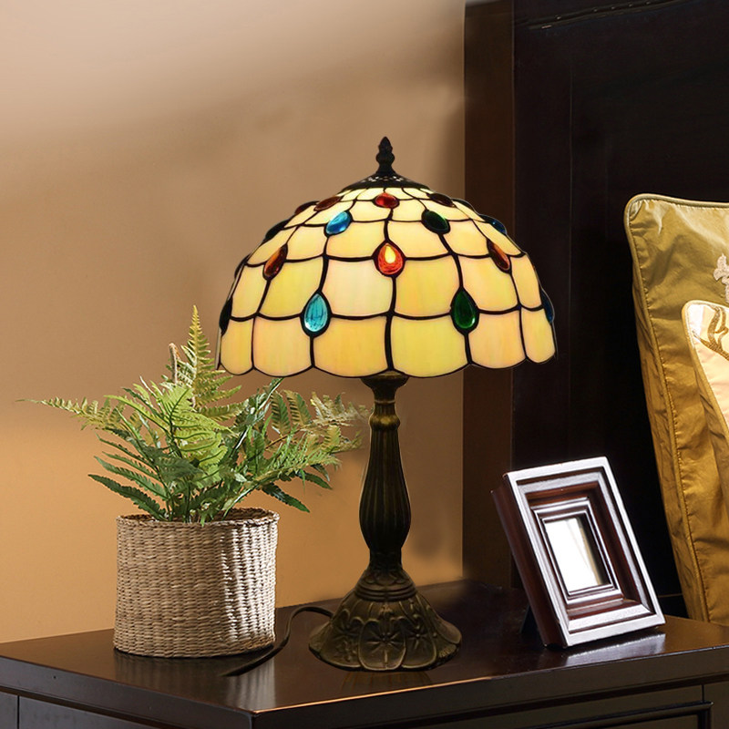 美欧式民国风卧室床头灯具护眼阅读装饰雀尾饭厅复古玻璃台灯