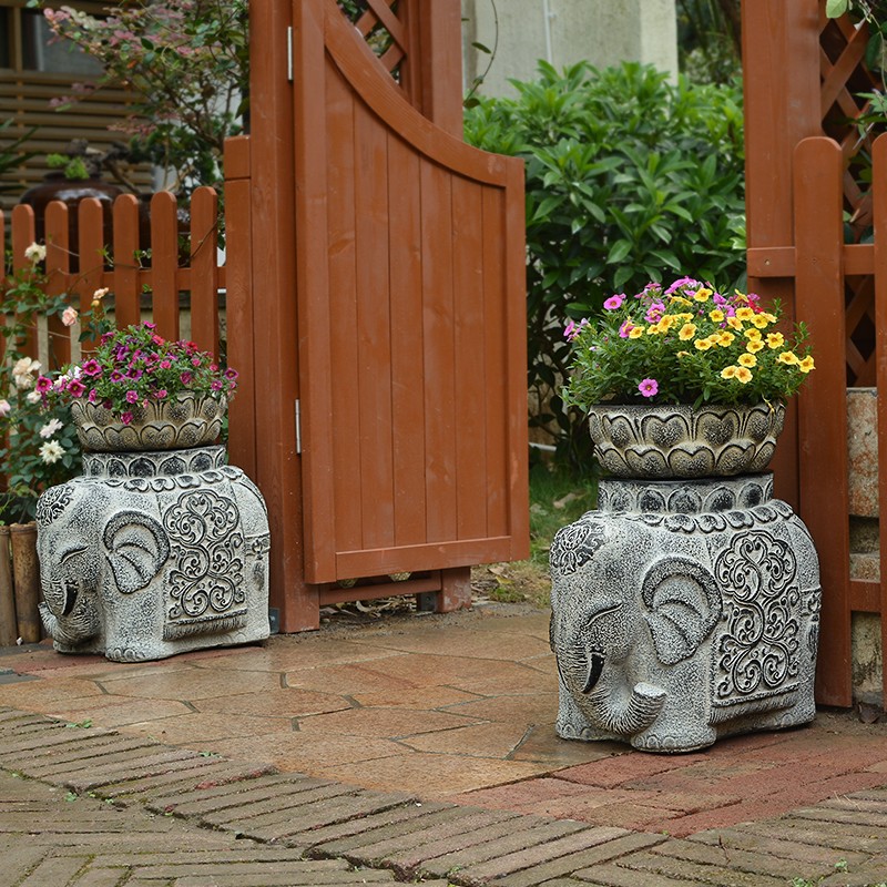 水泥大象花盆复古动物创意别墅入户花园花槽门口装饰艺术花坛摆件
