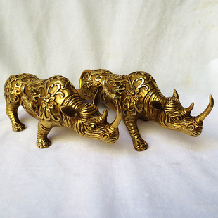 日月堂铜器犀牛铜犀牛一对铜麒麟犀牛工艺品家居饰品招财