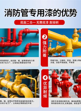 管道大红色油漆小桶装室外消火栓灭火防锈金属漆刷漆