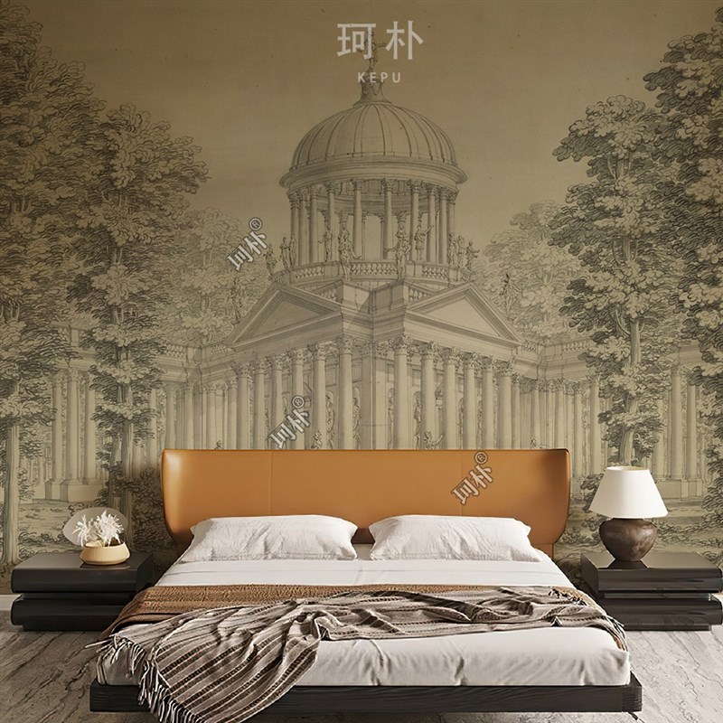 珂朴欧式轻奢复古壁纸高端手绘壁画客厅沙发背景墙无缝墙布卧室