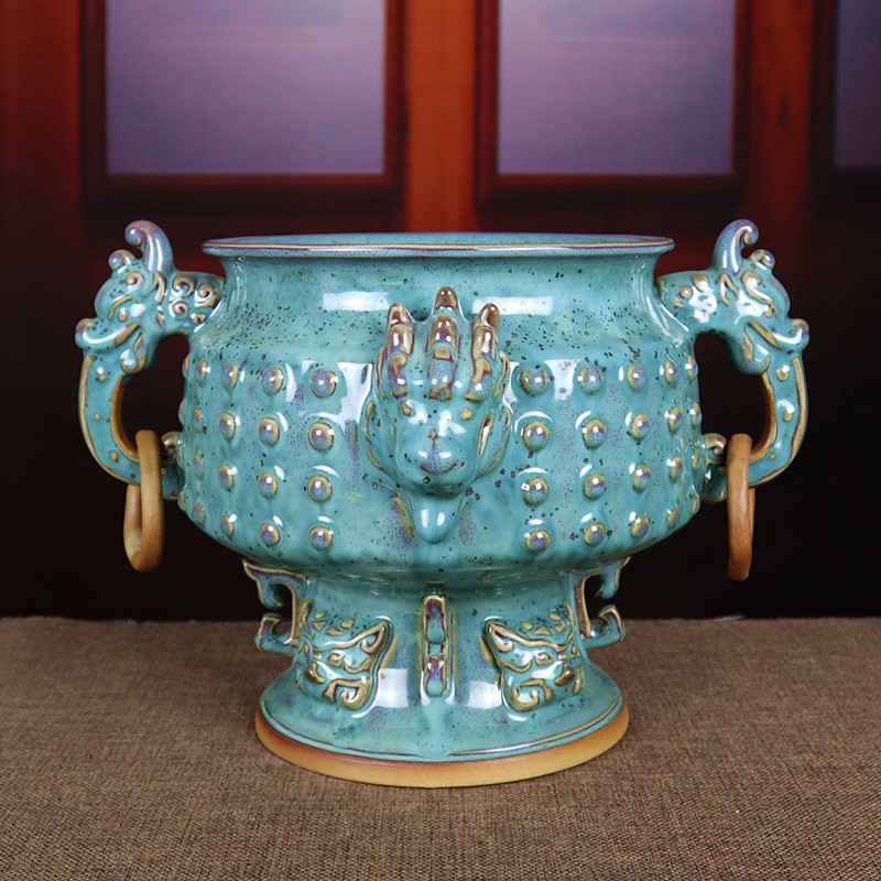 神垕镇钧瓷花瓶炉钧釉炉鼎陶家居办公室装饰工艺品海晏鼎