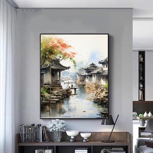 古典水墨画江南小镇数字油画 手工填色油彩画 风景饰画