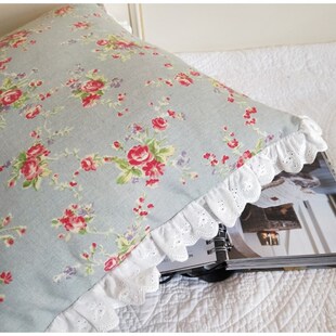 亚麻蕾丝边小碎靠枕田园风格抱枕沙发大靠垫含