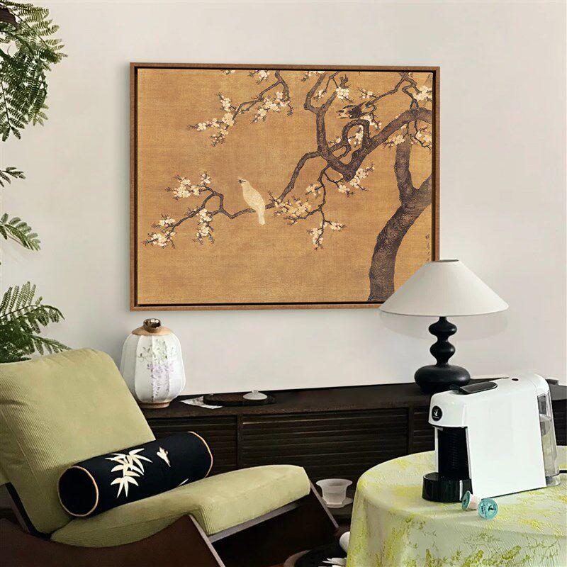 加安加丽法式中古风杏雉图客厅装饰画宋代美学新卧室挂画