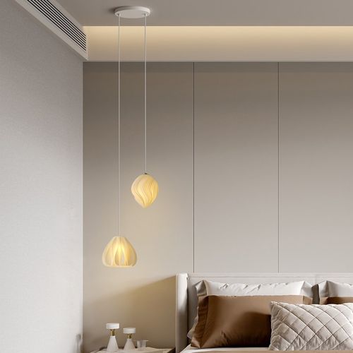 卧室床头吊灯法式奶油风氛围灯具客厅背景墙头圆盘长线吊灯